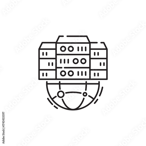Global server icon, Data Center and Hosting Symbol Outline icon Transparent background Editable Stroke
