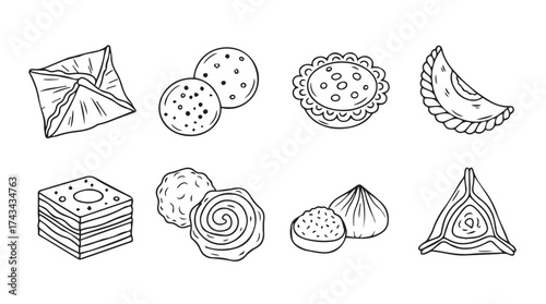 Hand drawn sketch collection of delicious pastries and baked goods assortment vector