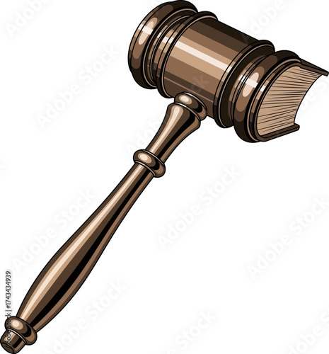 A conceptual illustration of a judge's wooden gavel combined with a law book, symbolizing justice and legislation.