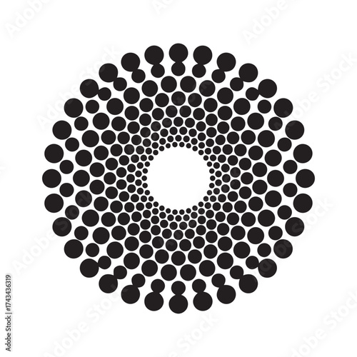 Vector art of a mesmerizing circular pattern of dots, creating a sense of depth and movement with its concentric design
