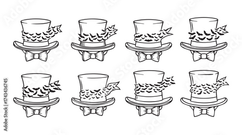 Whimsical top hats with festive ribbons for fantasy and celebration designs vector