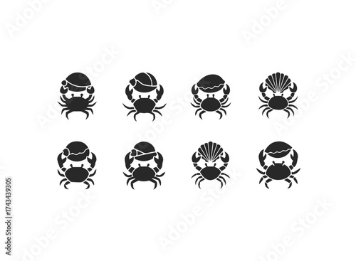 Set of Crab Icons with Shells and Helmets.