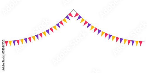 Colorful Party Pennant Flags – Festive Bunting Decoration, Party Bunting Garland – Colorful Pennant Flags Vector, Bright Celebration Pennant Flags – Festive Decoration Banner