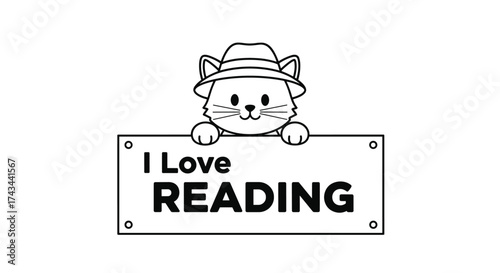 This cute cat wearing a hat loves reading books and enjoys learning new things.