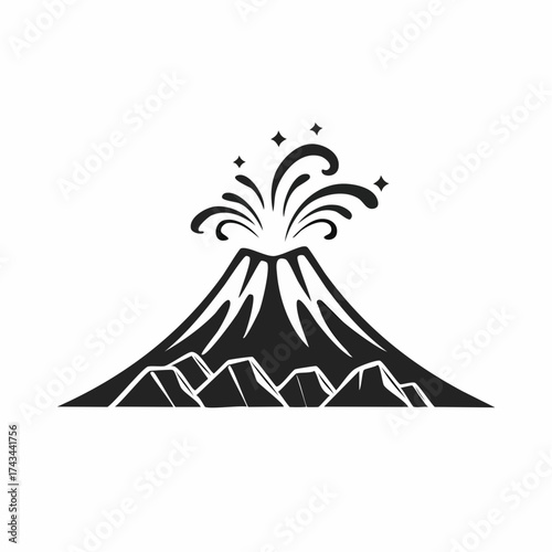 Volcano logo illustration silhouette design volcano mountain erupting with simple rocks and lava