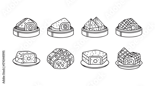Hand drawn collection of delicious dumplings and steamed buns isolated on white vector