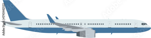 Simple Flat Style Passenger Plane Transportation Side View Illustration