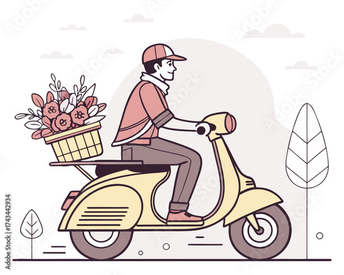 Santa Claus riding a red scooter cartoon illustration.