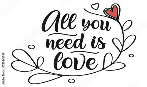 Minimalist Handwritten Typography – “All You Need Is Love” with Simple Heart Illustrations