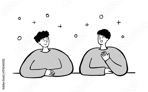 Two People Having Conversation. Hand Drawn People Illustration.