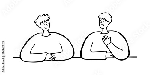 Two People Talking and Discussing. Hand Drawn People Illustration.