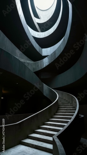 Black and white spiral architectural spatial pattern