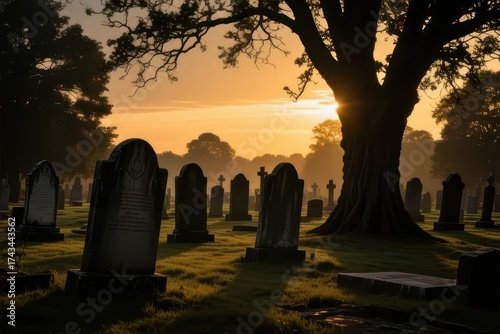Cemetery Sunset Scene