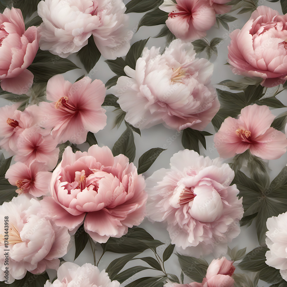 Fototapeta premium Elegant Vintage Peony Floral Pattern
