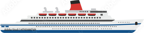 Flat Color Simple Cruise Ship Ocean Liner Vessel Illustration