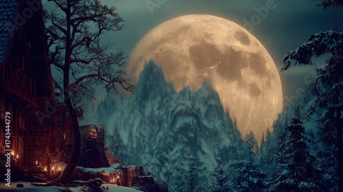 Wallpaper Mural Yule celebration under a full moon in an ancient forest with traditional pagan symbols Torontodigital.ca