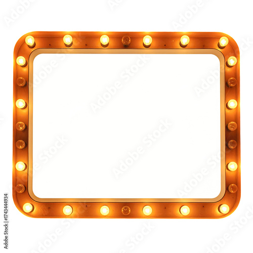 Rectangular sign with warm glowing bulbs, framed with a white empty space for text