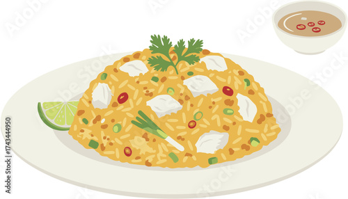 Flat Design Delicious Crab Fried Rice with Lime Food Illustration