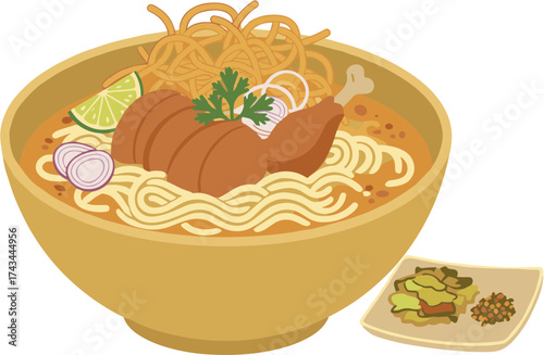 Detailed Flat Illustration Khao Soi Northern Thai Noodle Curry Dish