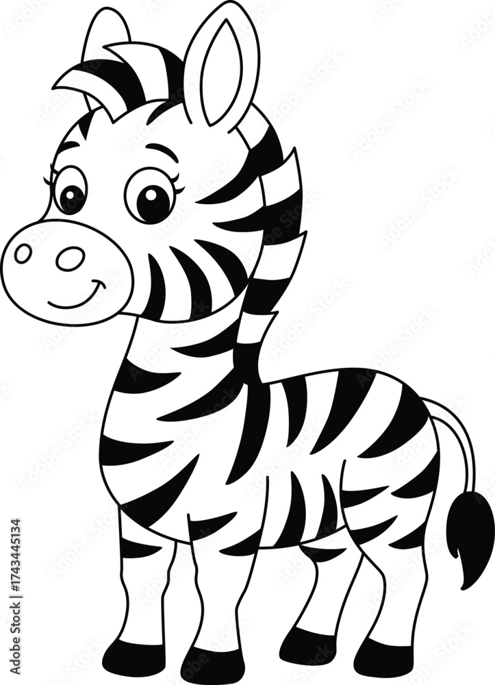 Fototapeta premium Cute Baby Cartoon Zebra Coloring Page Outline.