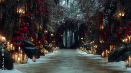 Wallpaper Mural Explore ancient Yule traditions in a mystical forest adorned with flowers and flickering candles, creating a festive atmosphere of folklore Torontodigital.ca