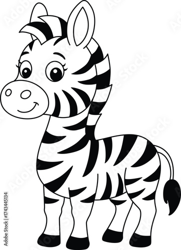 Cute Baby Cartoon Zebra Coloring Page Outline.
