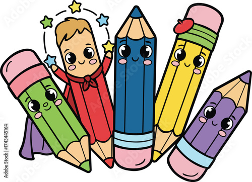 Super Cute Cartoon Pencils Ready for School
