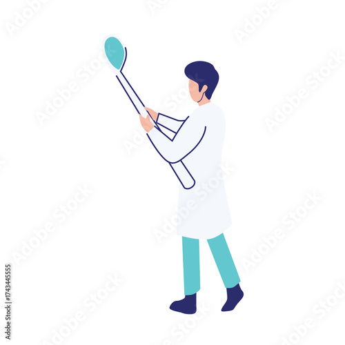 Illustration of Doctor Holding Large Medical Mirror