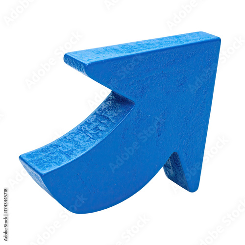 A vibrant blue, upward-pointing arrow, rendered in a 3D style against a black background
