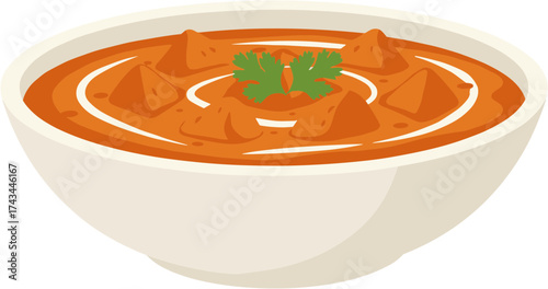 Flat Style Delicious Butter Chicken Meal in a Bowl Illustration