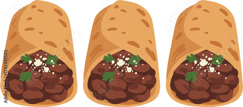 Flat Illustration Tasty Brown Bean Burrito With Cilantro Food Graphic