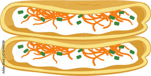 Detailed Illustration of Flatbread with Cream Cheese and Vegetable Topping Food