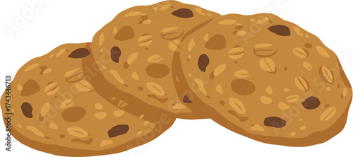 Flat Illustration Delicious Oatmeal Chip Cookie Stack Sweet Food Icon