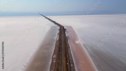 Aerial view of the Road to Heaven, Dholavira, stretching across the White Rann of Kutch, India, Stunning desert landscape with endless salt flats and a serene sky,  Road to heaven, Rann of Kutch