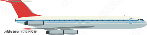 Simple Flat Style Airplane Flying Jet with Striped Decoration Graphic