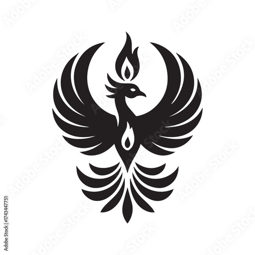 Vector art of phoenix bird with flames, a symbol of rebirth, renewal, immortality, and overcoming challenges