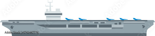 Flat Style Detailed Aircraft Carrier Vessel with Planes Illustration