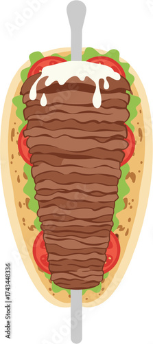 Flat Cartoon Delicious Doner Kebab Pita Wrap Food Illustration