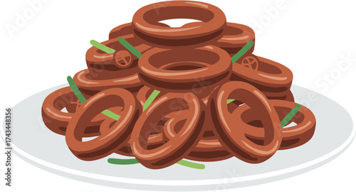 Flat Style Heap Of Deep Fried Onion Rings Delicious Snack Food