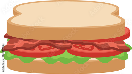 Flat Design Delicious Sandwich with Bacon and Tomato Illustration Clipart