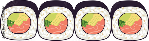 Simple Flat Design Sushi Roll Illustration with Salmon and Avocado