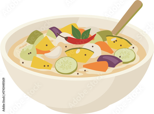 Flat Design Vegetable Soup with Spoon in Bowl Healthy Meal Dish
