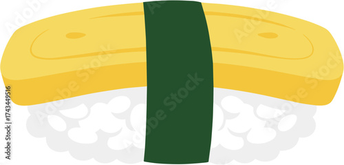 Flat Style Tamagoyaki Sushi with Nori Seaweed Wrap and Rice Illustration