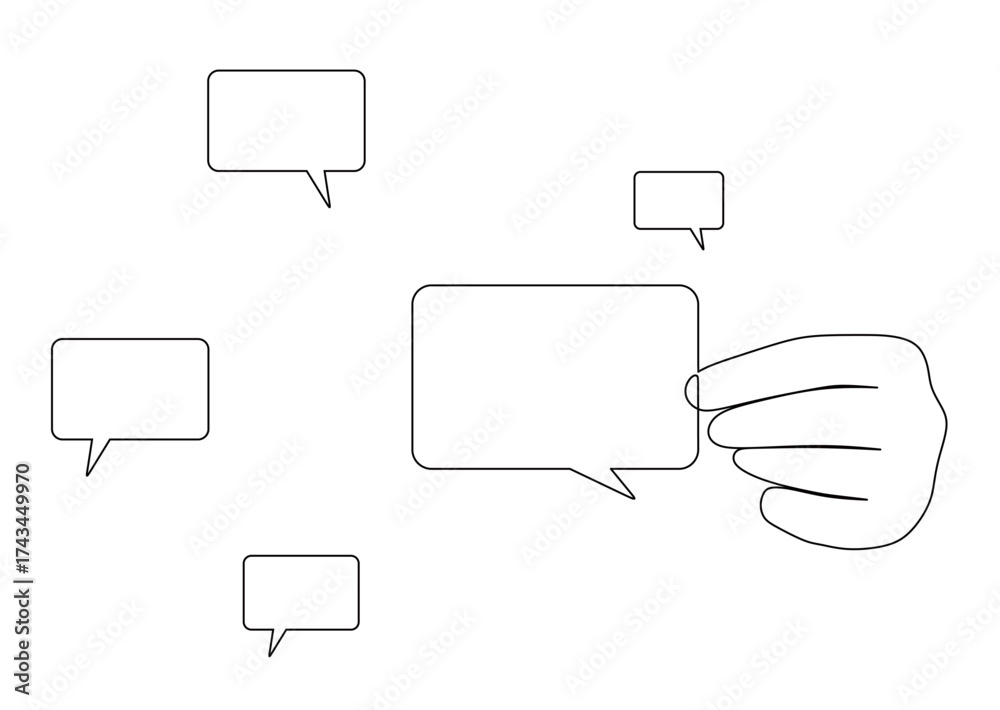 Fototapeta premium continuous line art of a hand holding a square speech bubble. icon for a dialog