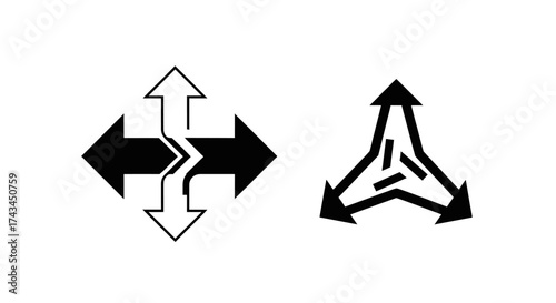 Two abstract arrow symbols isolated on white background