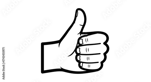 Hand gesture showing thumbs up isolated on white background in black and white