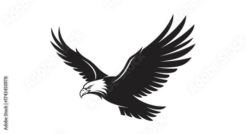 Majestic bald eagle soars with wings spread, isolated on white background