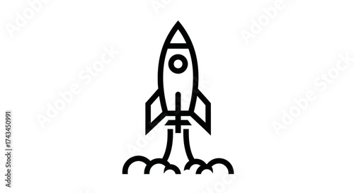 Rocket launch icon with smoke trail, isolated on white background