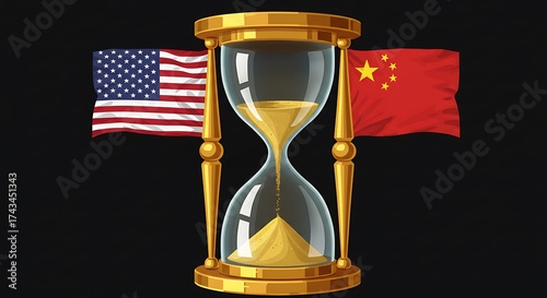 Hourglass Between United States and China Flags