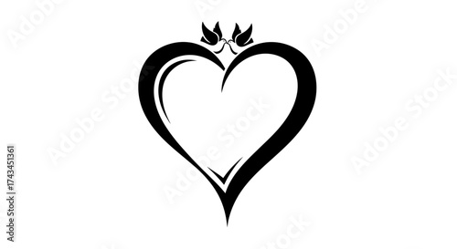 Elegant black heart with delicate butterfly accents, symbolizing love and romance